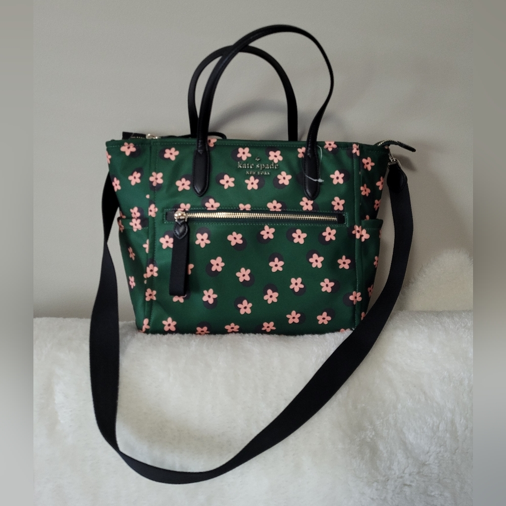 Kate Spade Medium Chelsea K8124 Satchel Bag With Daisy Floral In Green Nylon